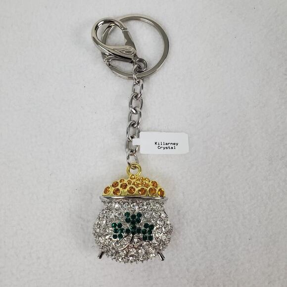 Killarney Crystal Jewelry Pot Of Gold Keychain Bag Charm - Picture 1 of 6